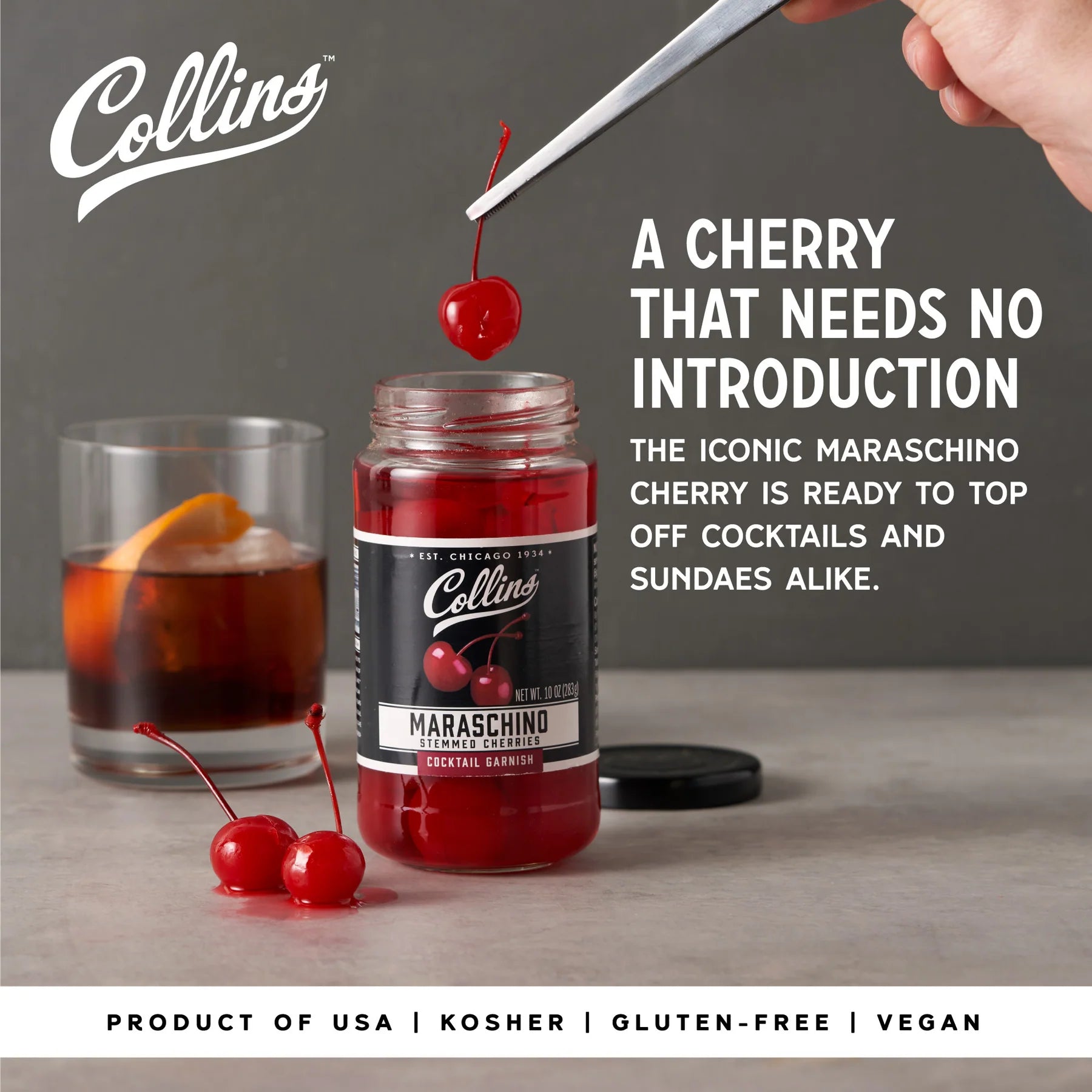 Collins Stemmed Cocktail Cherries 10OZ
