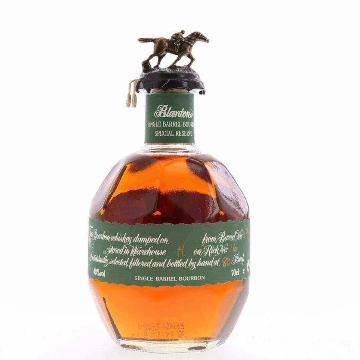 Blanton's Green Label Special Reserve Single Barrel Bourbon 700ml bottle with horse and jockey stopper – smooth and mellow Kentucky bourbon whiskey, perfect for collectors and gifting.