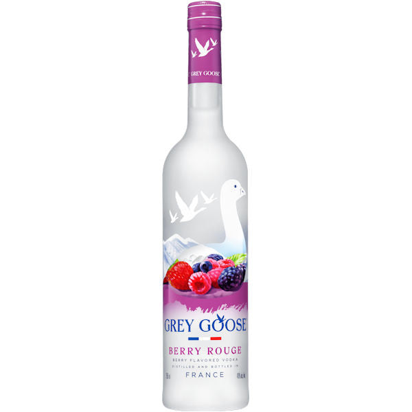 Bottle of Grey Goose Berry Rouge vodka on a white background