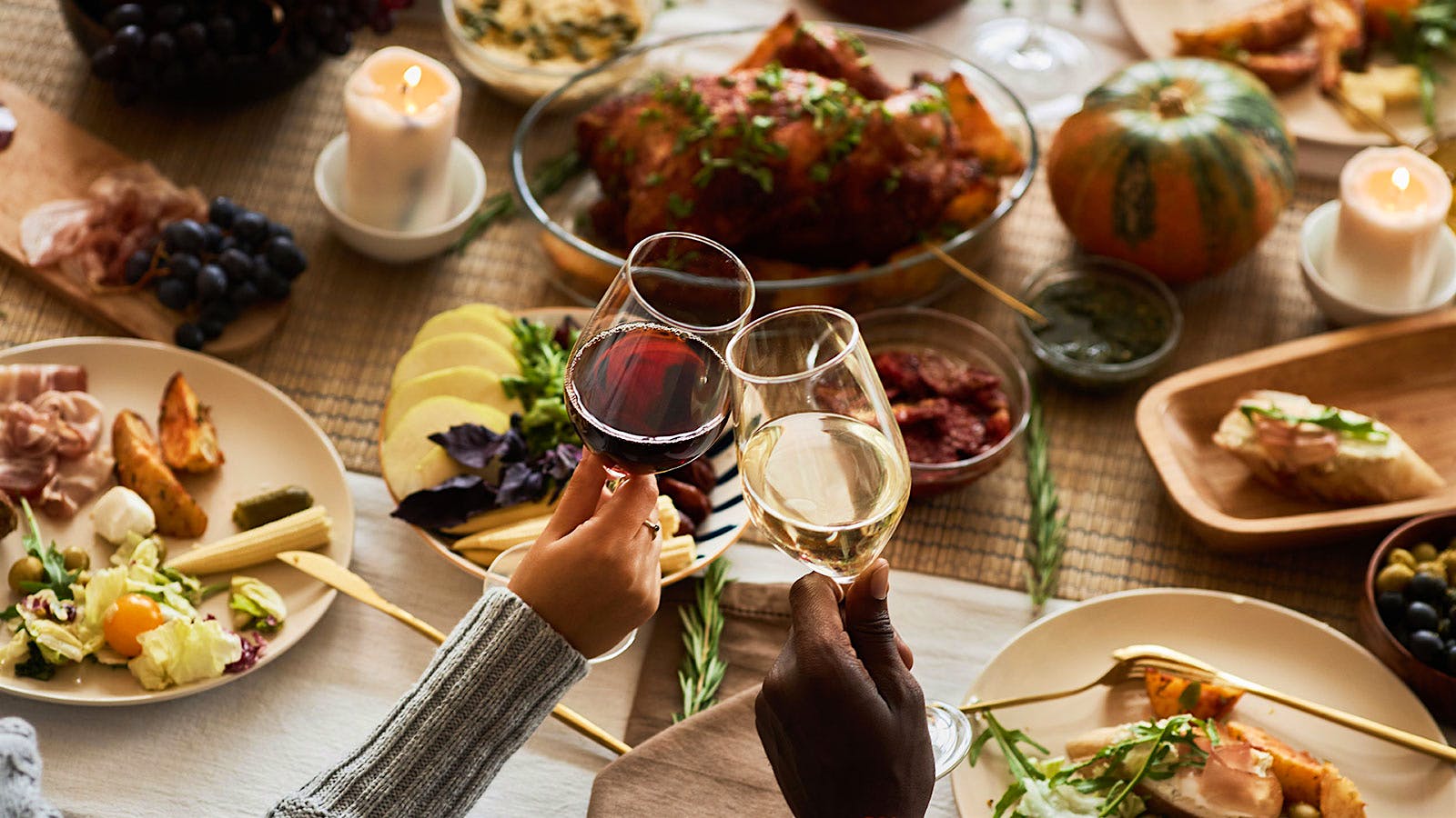 Wine Glass Cheers at a Thanksgiving Table