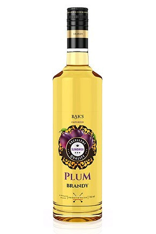 Bak’s Sliwowica Slivovitz 750 ml bottle — traditional Polish plum brandy, clear and aromatic