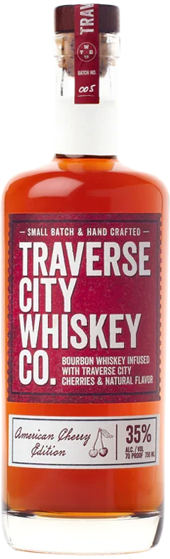 Bottle of Traverse City Whiskey Co. American Cherry Edition on a white background
